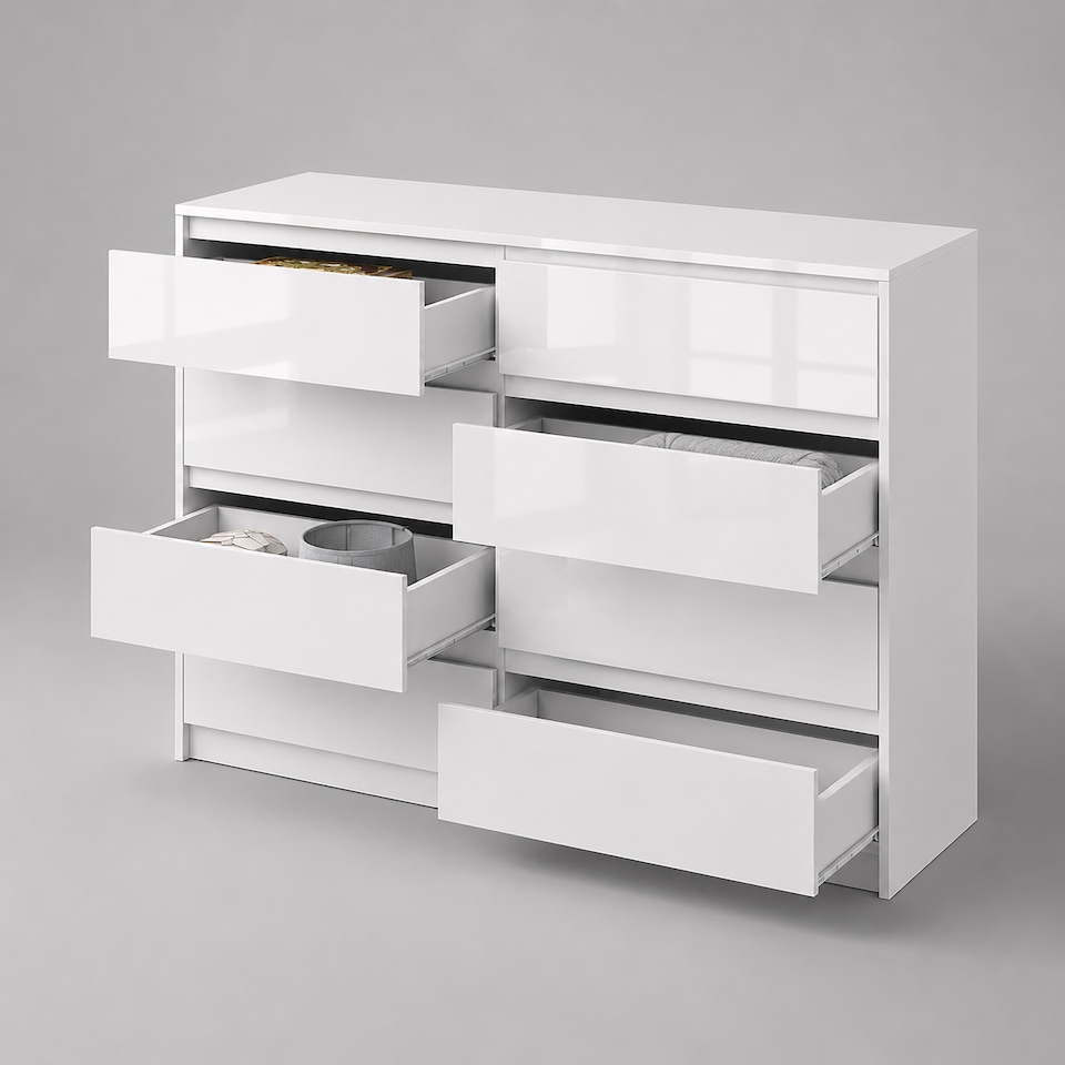 image 1 of LUXURY White 8 Drawer High Gloss Chest of Drawers - Handleless Sleek Design