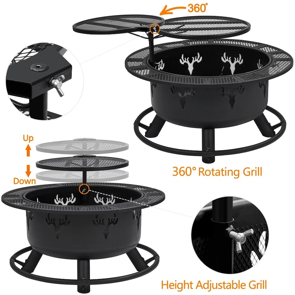 image 1 of Yaheetech Round Wood Burning Fire Pit for Outdoor Black