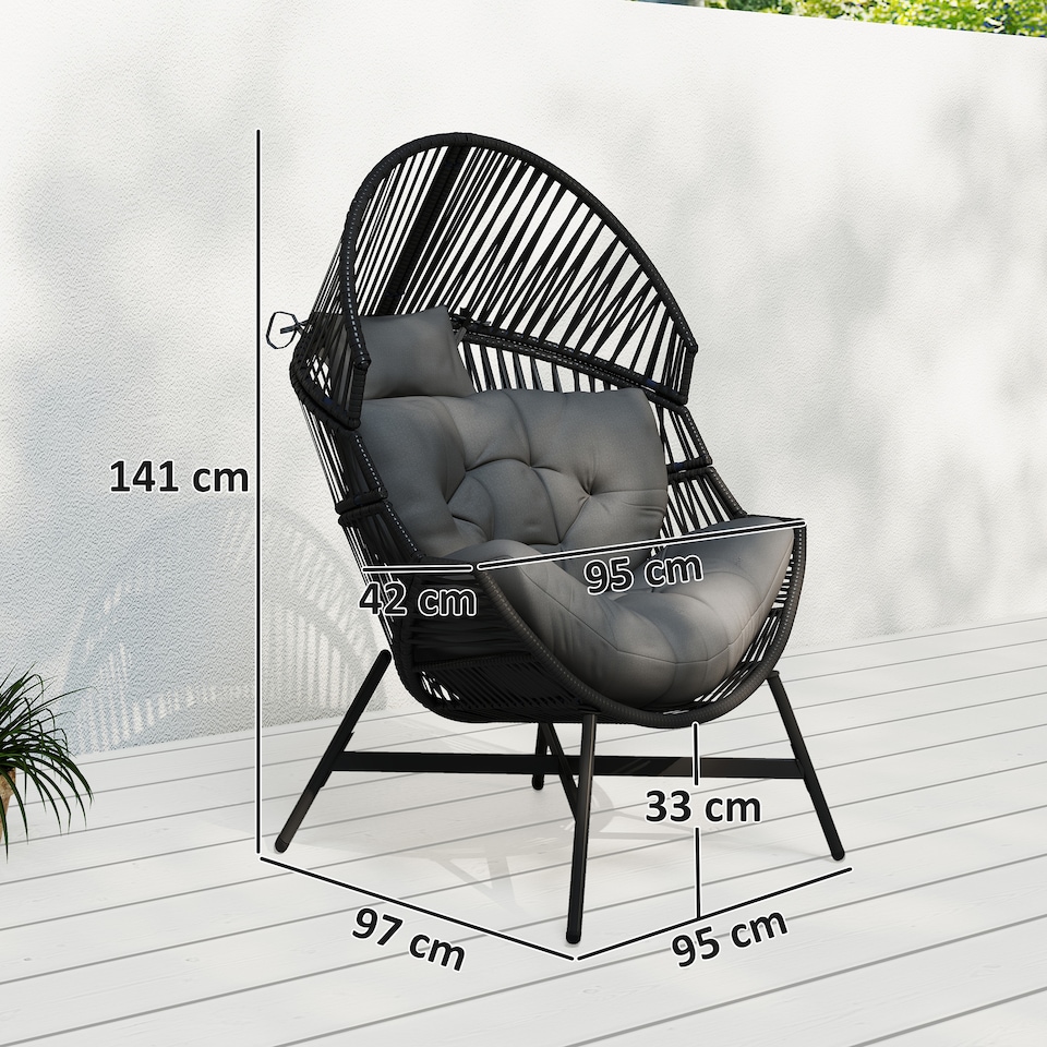 image 1 of Outsunny Standing Rattan Garden Egg Chair with Headrest, Charcoal Grey | Grey | Charcoal grey
