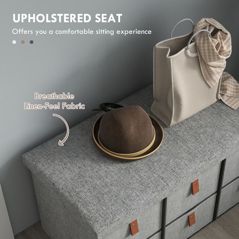 image 1 of HOMCOM Shoe Bench with Seat, Shoe Storage Bench with Cushion and 6 Fabric Drawers for Entryway, Hallway, Living Room, Bedroom, Light Grey | Grey | Light Grey