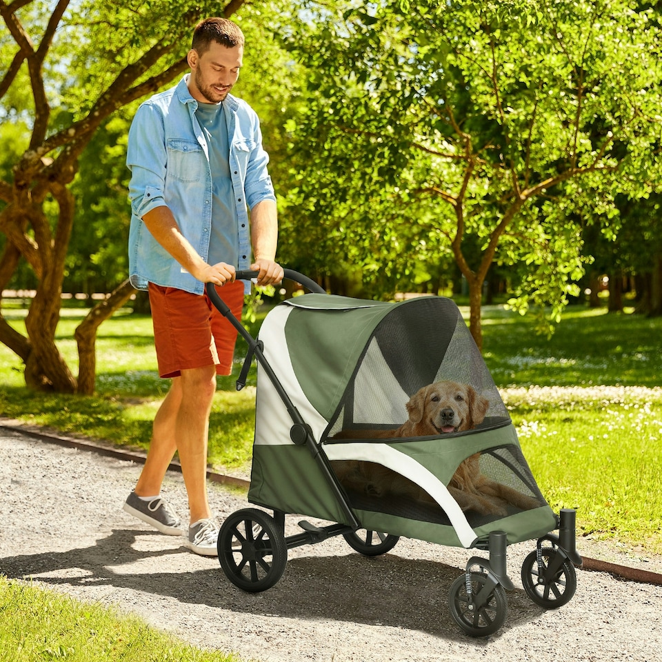 image 1 of PawHut Easy Folding Pet Stroller for Large Dogs Grey