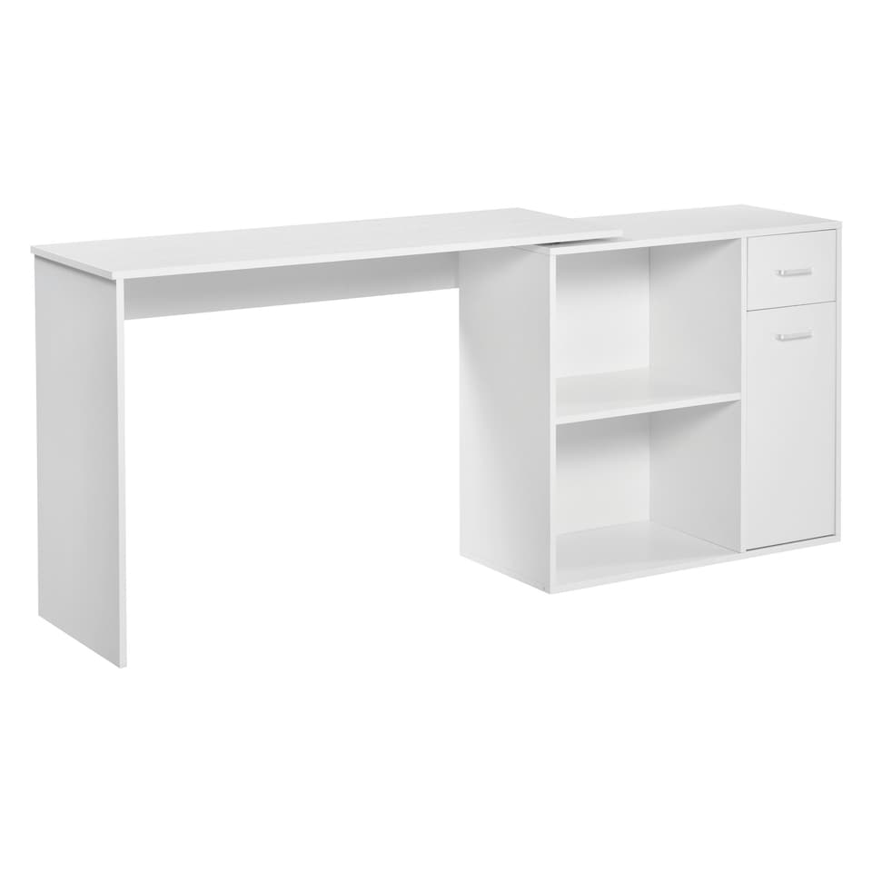 image 1 of HOMCOM Computer Desk Rotating Dining Table W/ Storage Shelf White