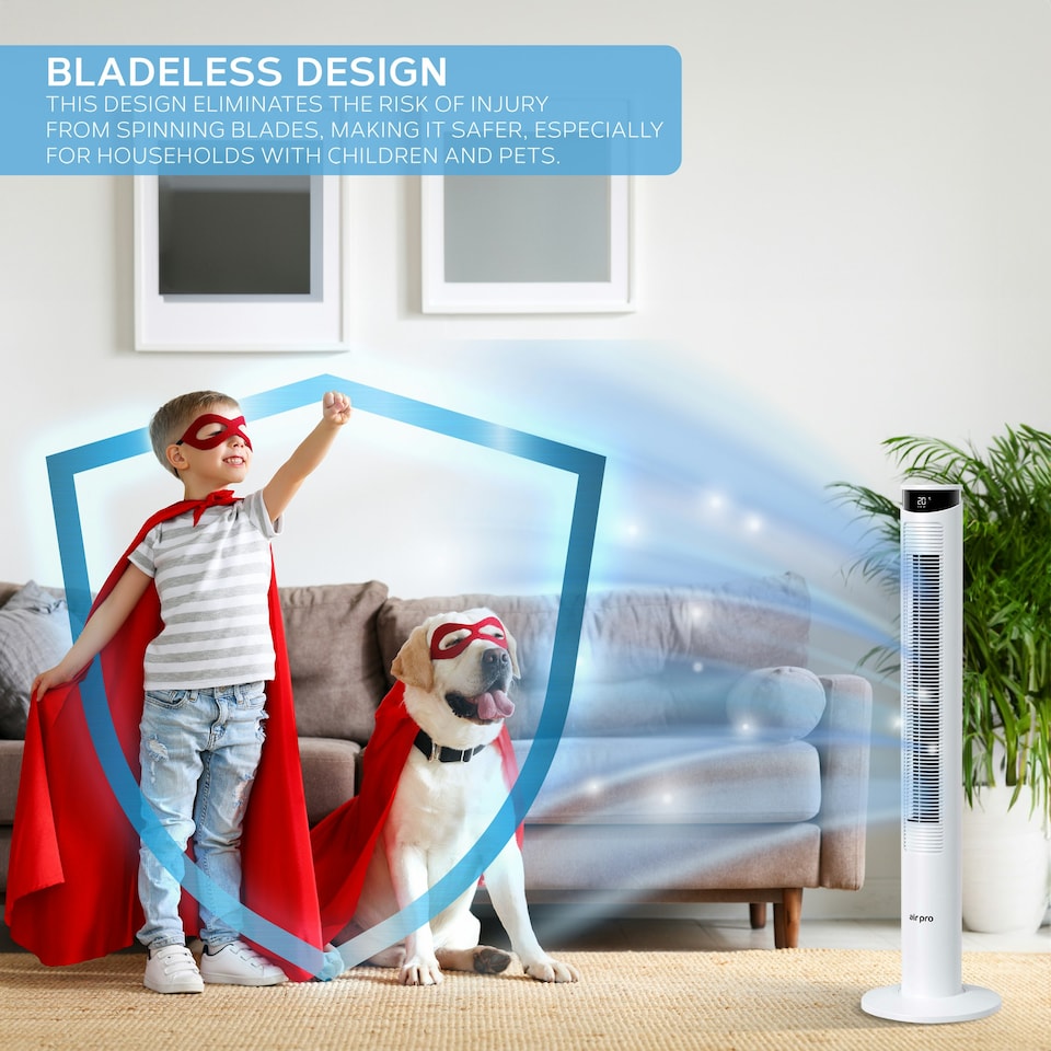 image 1 of Air Pro Smart 46" Tower Fan - Oscillating Bladeless Fan with Remote Control - White