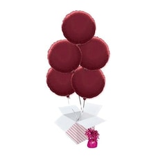 Burgundy Round Foil Helium Balloon Bouquet - 5 Inflated Balloons In A Box