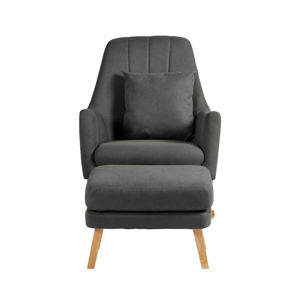 image 1 of Eden Deluxe Nursery Chair & Stool- Nursery Armchair, Night-time Feeds, Soothing Baby, Soft & Durable Woven Fabric & High Back Design Plus Cushion (Charcoal)