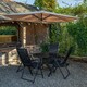 image 3 of Outdoor 4 Person Round Glass Top Garden Dining Table Chairs With Beige Banana Parasol and Base