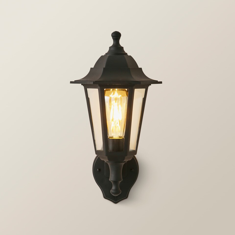 image 1 of ValueLights Black Mayfair Dusk-till-Dawn Outdoor Wall Lantern & Bulb | Black