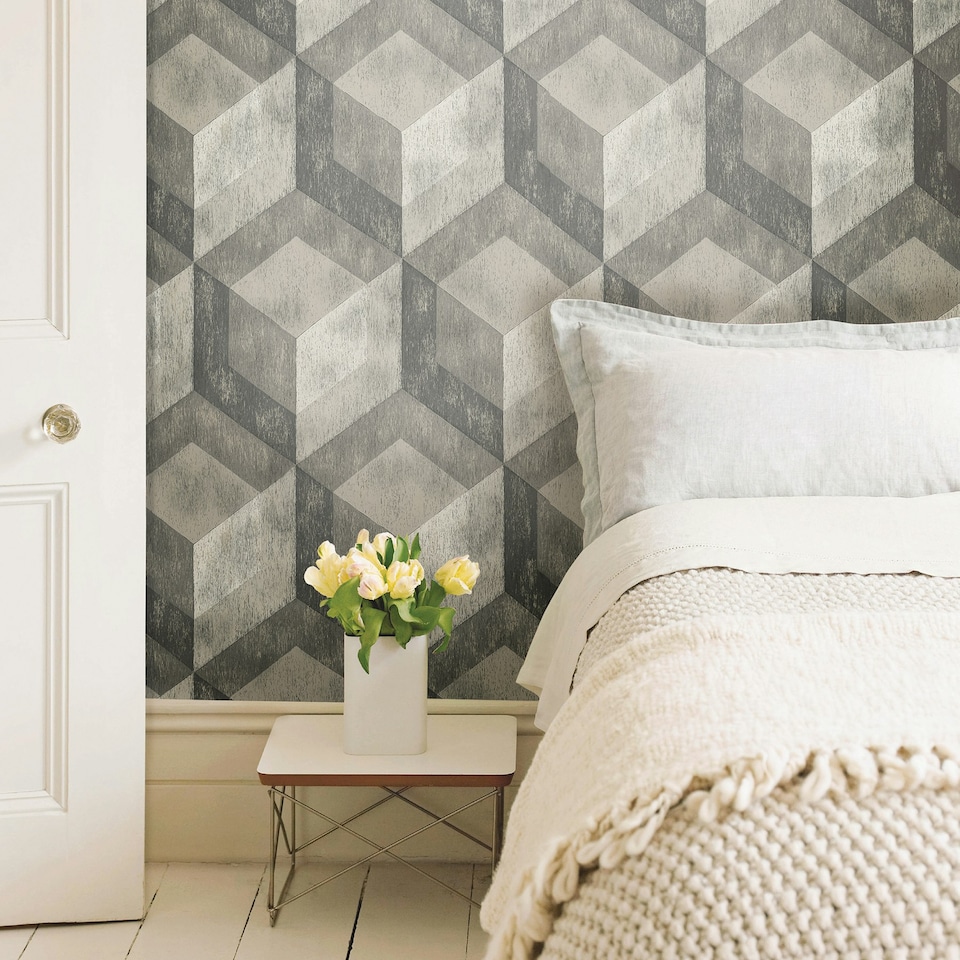image 1 of NuWallpaper NU2085 Bauhaus Weathered Wood Peel & Stick Wallpaper, Grey Multi
