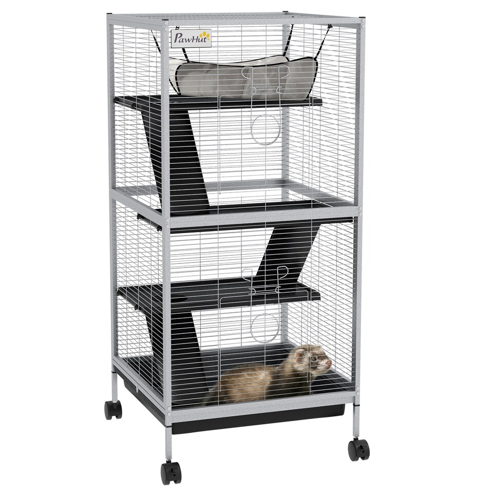 image 1 of PawHut Rolling Small Animal Cage for Chinchillas Ferrets Kittens W/ Ramp Grey