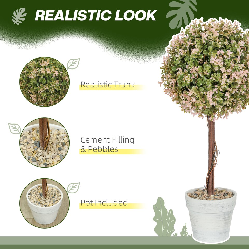 image 1 of HOMCOM Set of 2 Decorative Artificial Plants, Murraya Flowers in Pot, Fake Plants for Home Indoor outdoor Decor, 60cm, Cream White