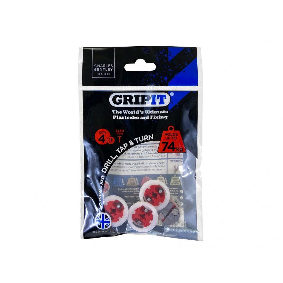 image 1 of Gripit Red Plasterboard Fixings | Multi | Multi Colour | Pack of 4 | 1