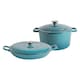 image 1 of Argon Tableware 2pc Shallow Cast Iron Casserole Dish Set - 2.3L/4.68L - Teal Ombre | Blue | Teal Ombre | 2