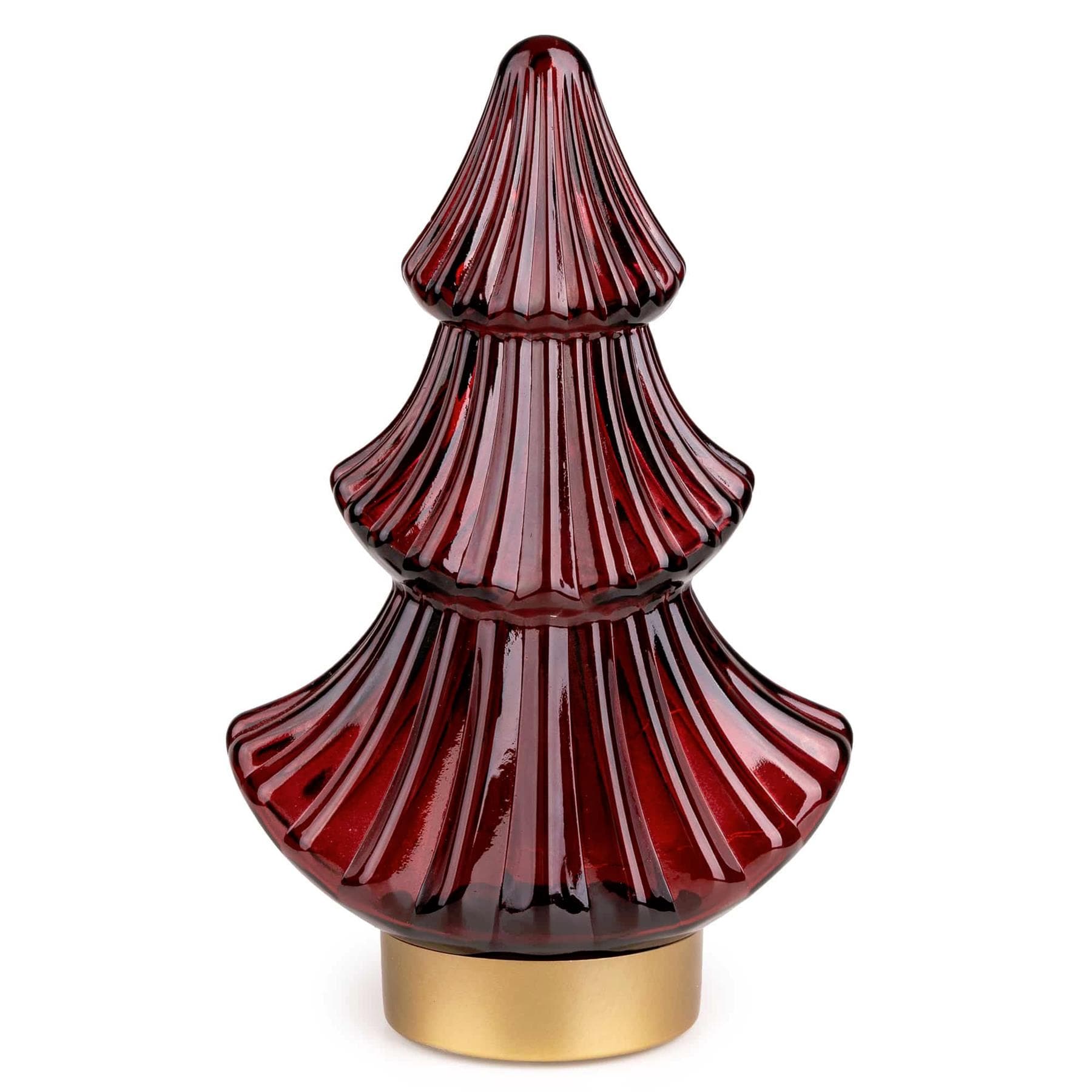 Candlelight Ribbed Glass Christmas Tree Lamp with LED Lights in Red