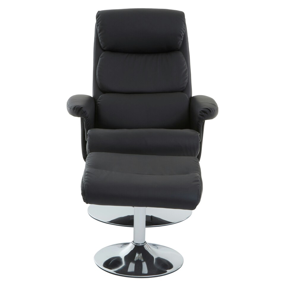 image 1 of Interiors by Premier Luxurious Black Leather Effect Reclining Chair and footstool, Easy to Clean Leather Chair, Comfy Footstool