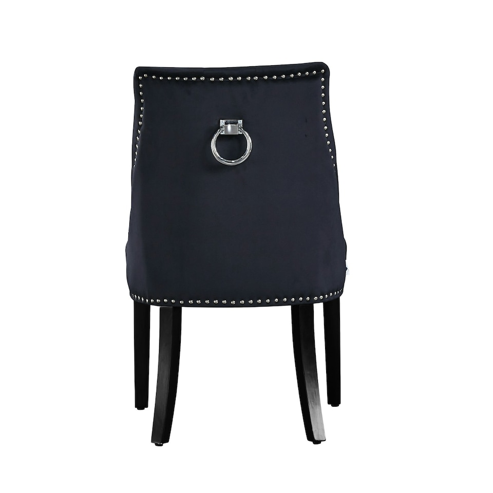 image 1 of Set of 6 Velvet Dining Chairs Ergonomic Scoop Knockerback & Button Tufted Wood Legs Black