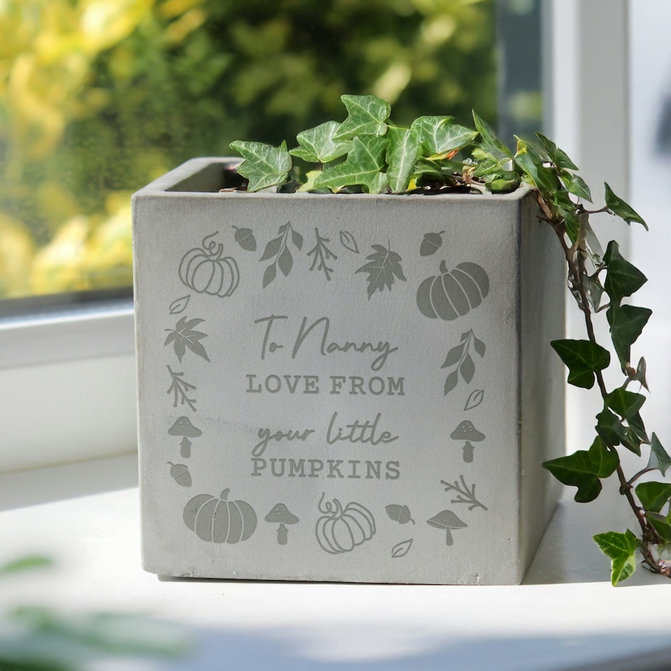 image 1 of Personalised Pumpkin Concrete Plant Pot Grey