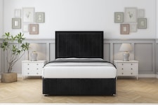 Sloomy Pemberton Black Naples Divan Bed With Mattress No Drawers With 54" Floor Standing Headboard & 12" Matching Footboard 3' Single | Black | Black | Single | 1