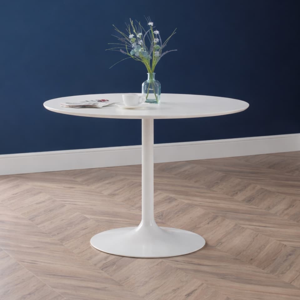 image 1 of Blanco Round White Pedestal Table