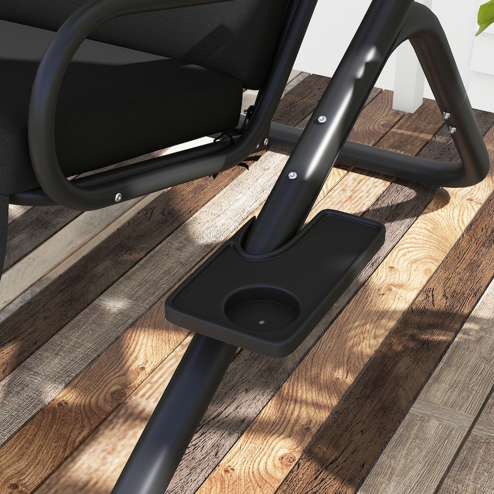 image 1 of Outsunny Canopy Swing 2 Separate Relax Chairs w/ Handrails, Cup Holders | Black | Black | L