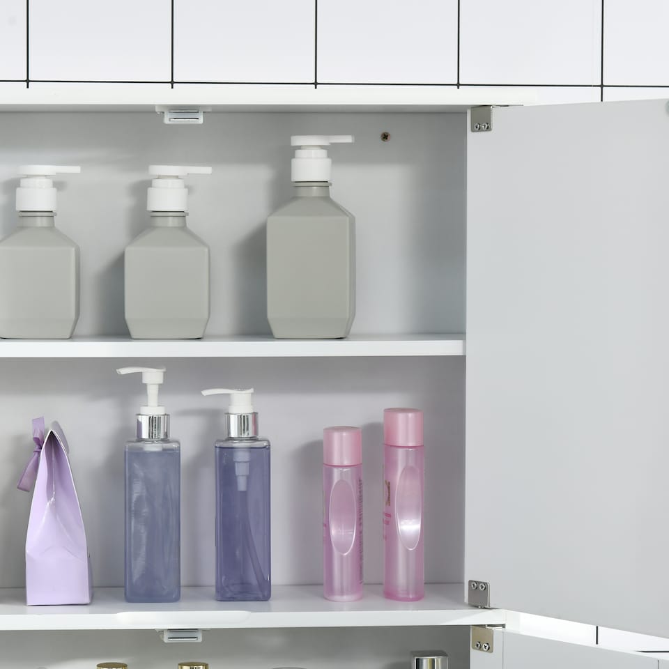 image 1 of kleankin Bathroom Mirror Cabinet, Wall Mounted Storage Cupboard with Double Doors and Adjustable Shelf, Bathroom Organizer, White