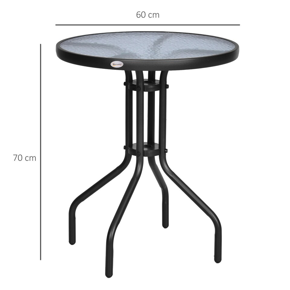 image 1 of Outsunny Outdoor Bistro Table Rounding Dining Tempered Glass Top Black φ60cm
