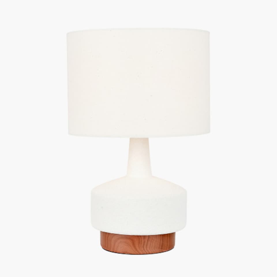 image 1 of Wood Effect White Textured Ceramic Table Lamp | White | White | 1