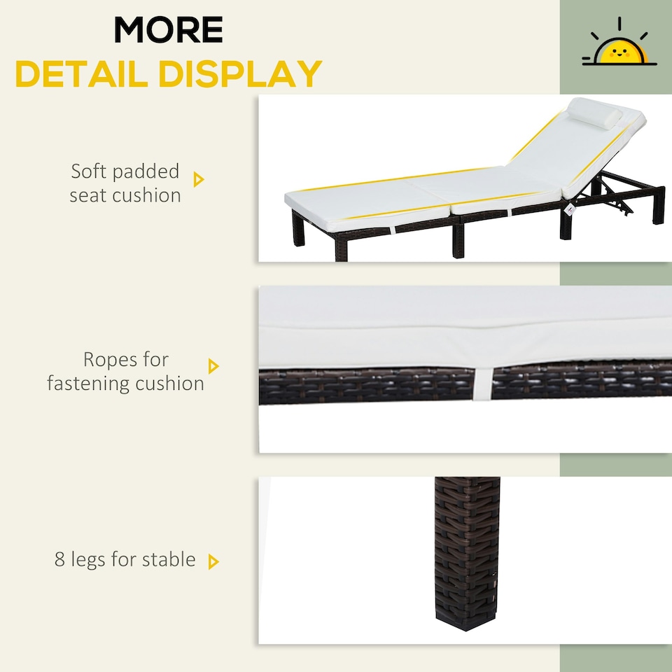 image 1 of Outsunny Garden Rattan Furniture Recliner Lounger Sun Reclining Daybed Patio