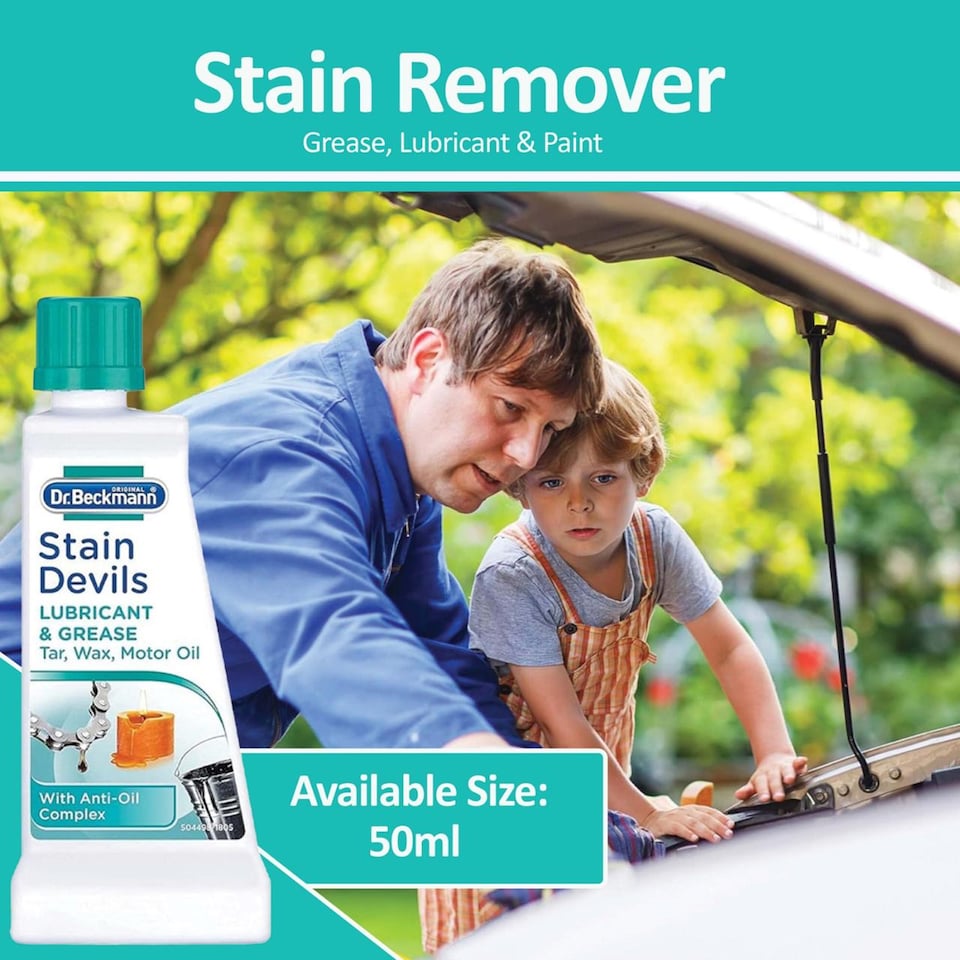 image 1 of Dr. Beckmann Stain Devils Lubricants and Oils Stain Remover 50ml Oil Grease Wax Cleaner for Clothes