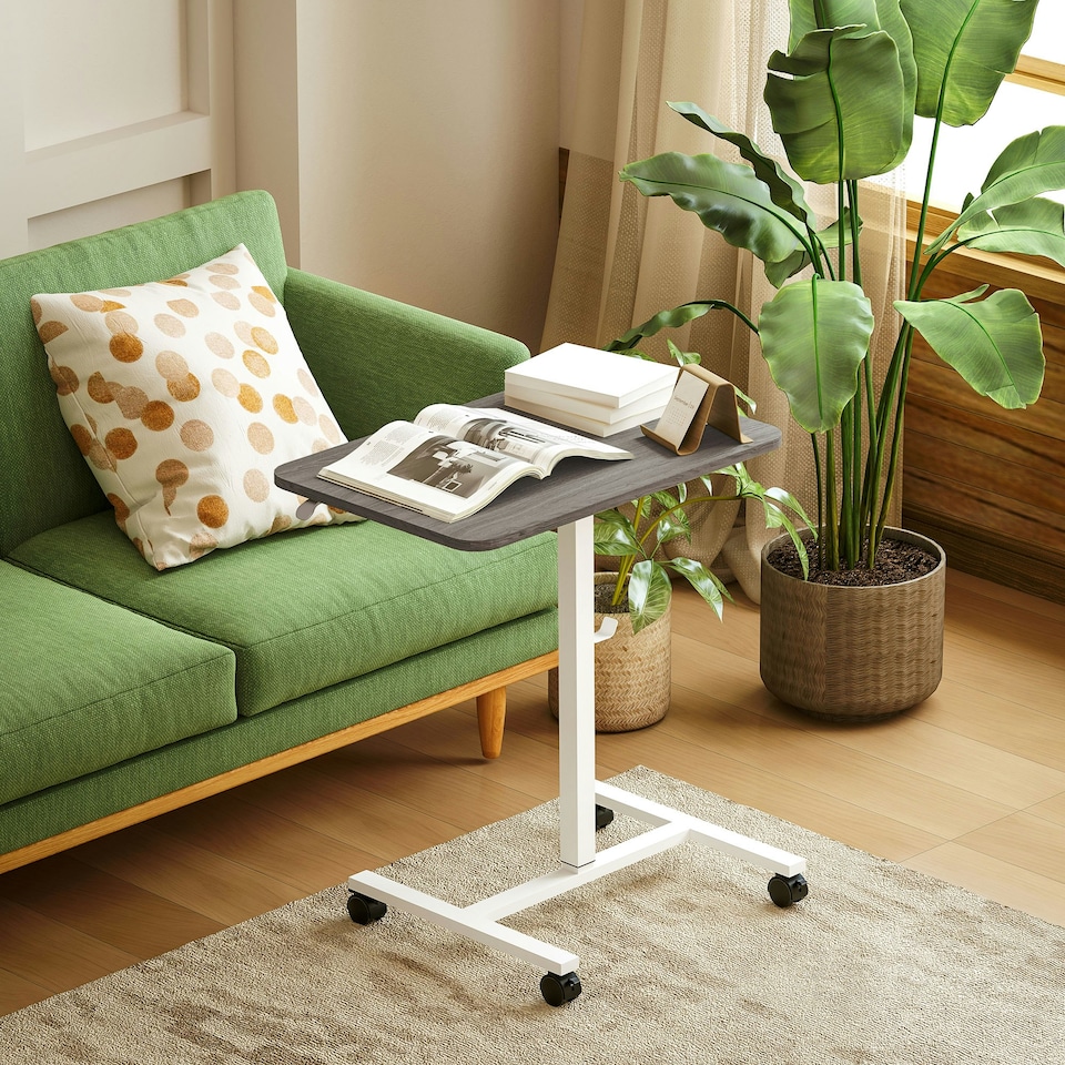 image 1 of HOMCOM Standing Desk Mobile Overbed Table w/ Wheels for Home Office Grey