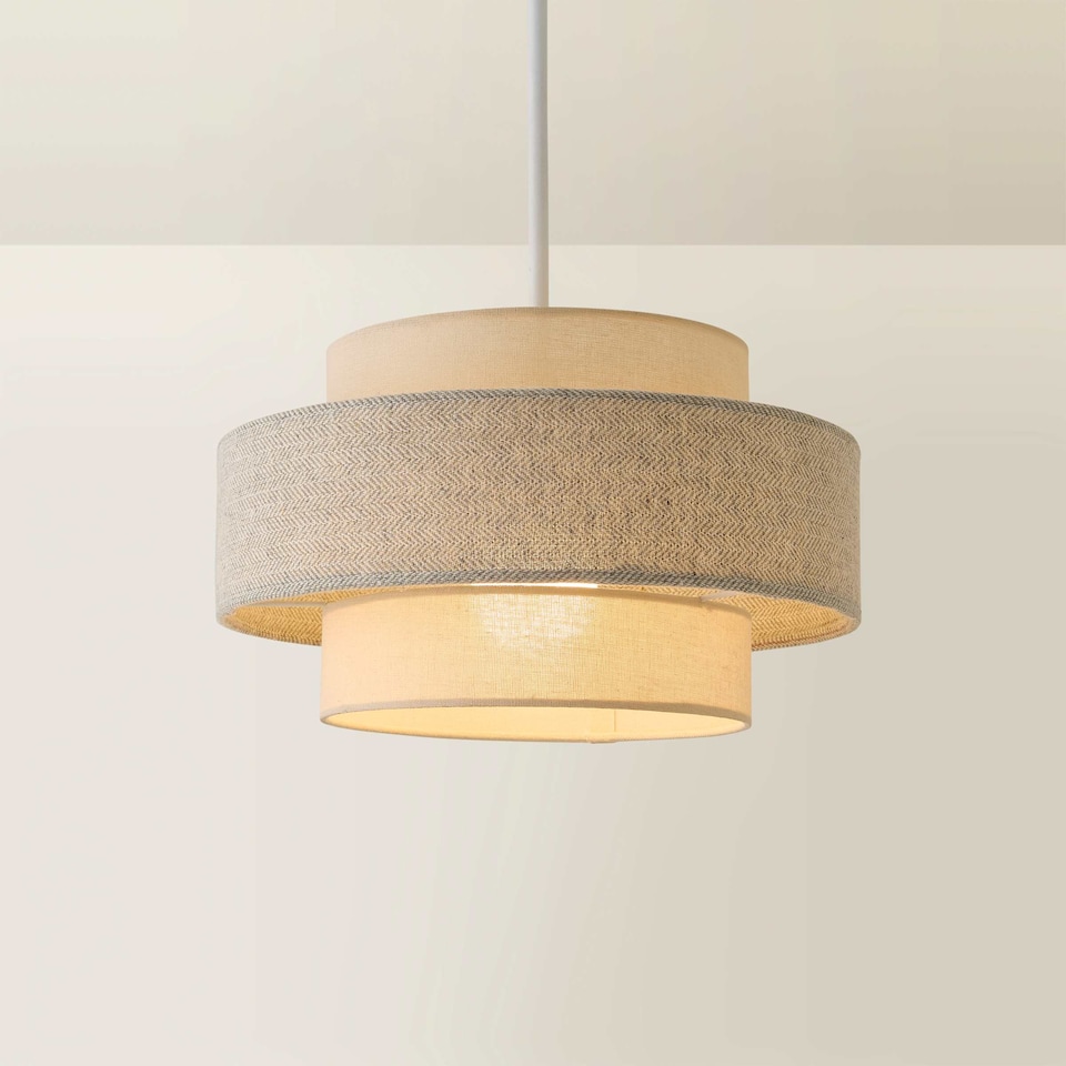 image 1 of ValueLights Weaver Cream & Grey Herringbone Ceiling Pendant Shade | Cream