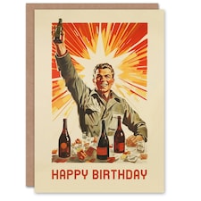 Raise Glass Vintage Illustration Him Her Birthday Card