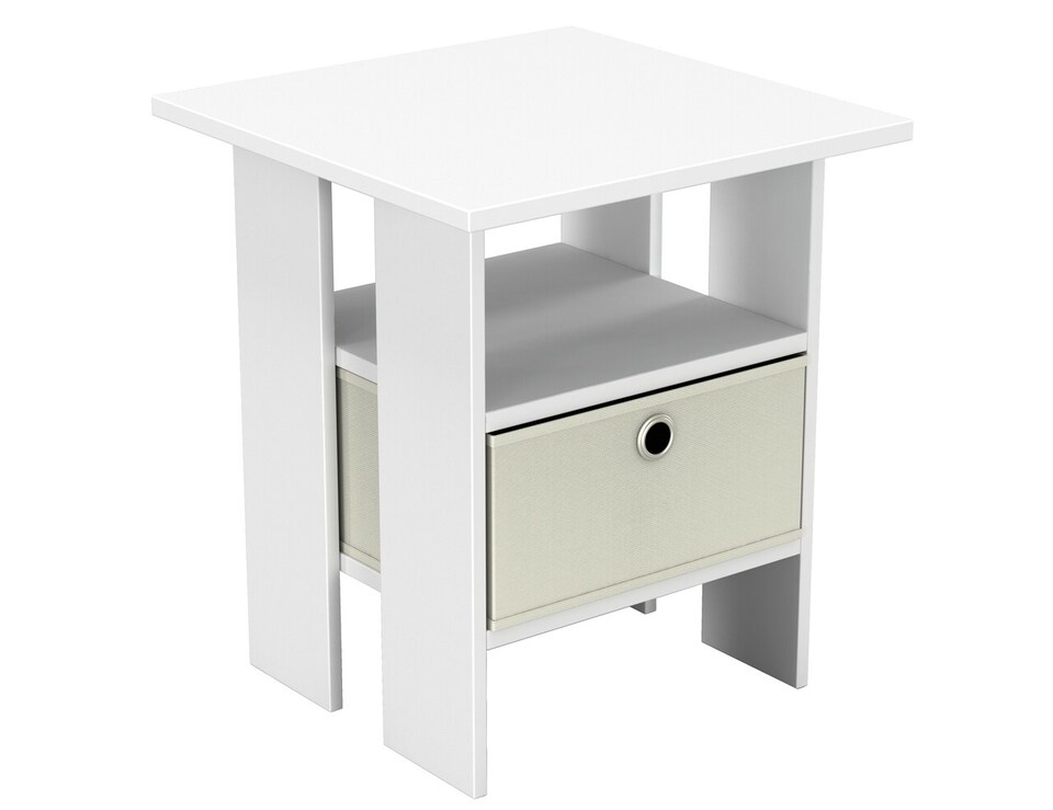 image 1 of 2-Tier 1- Drawer Wooden Side Table | White | White & Cream | 1