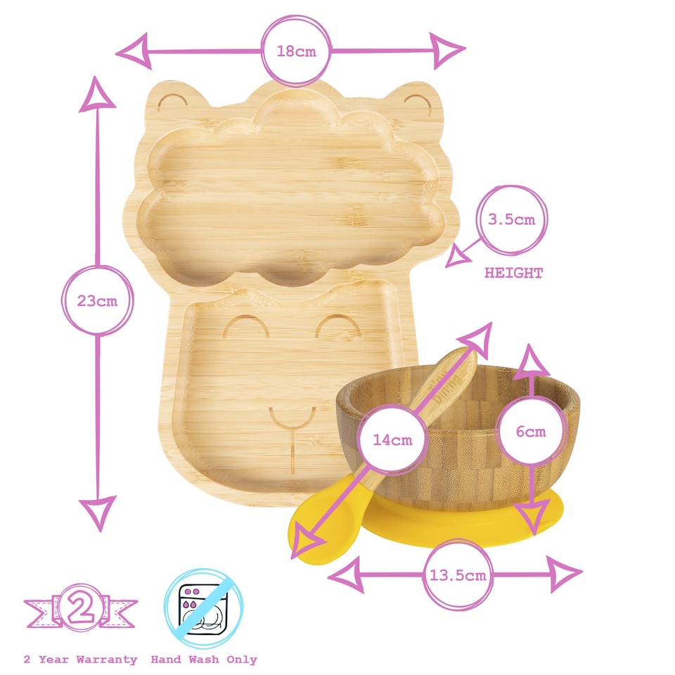 image 1 of Tiny Dining 4pc Llama Bamboo Suction Baby Feeding Set - Yellow