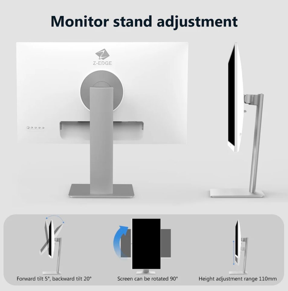 image 1 of Z-Edge 27 Inch 4K Monitor UHD 3840x2160 IPS 60Hz Height Adjustable White | PC Monitor, 250cd/m² Brightness, Adaptive Sync, Pivot Swivel Tilt, HDMI DisplayPort, VESA Mountable
