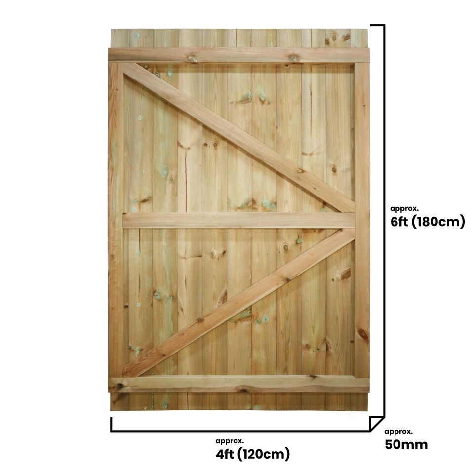 image 1 of Flat Top Wooden Garden Gate 6ft x 4ft Tongue & Groove Fully Framed Treated Door