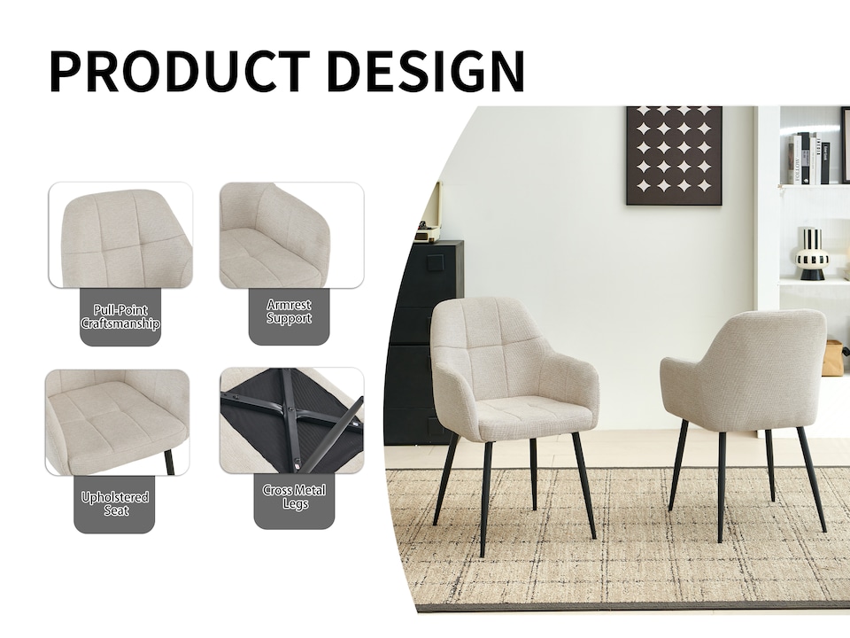 image 1 of Dining Chair Set of 2, Water-Repellent Plush Chenille Upholstered for Dining Room