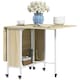 image 1 of HOMCOM Mobile Drop Leaf Dining Table on Wheels with Storage Shelf Natural