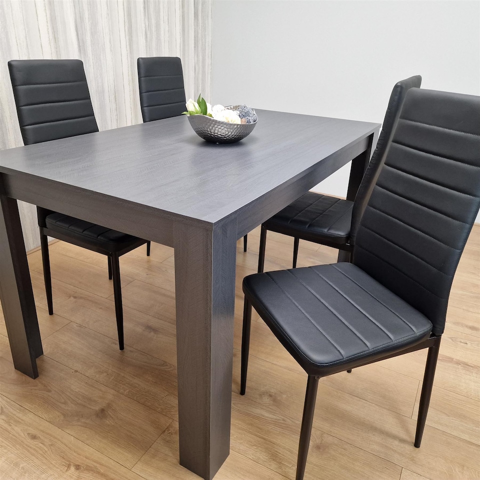 image 1 of Dining Table and 4 Chairs Black Dark Grey Faux Leather Chairs Wood Dining Set Furniture