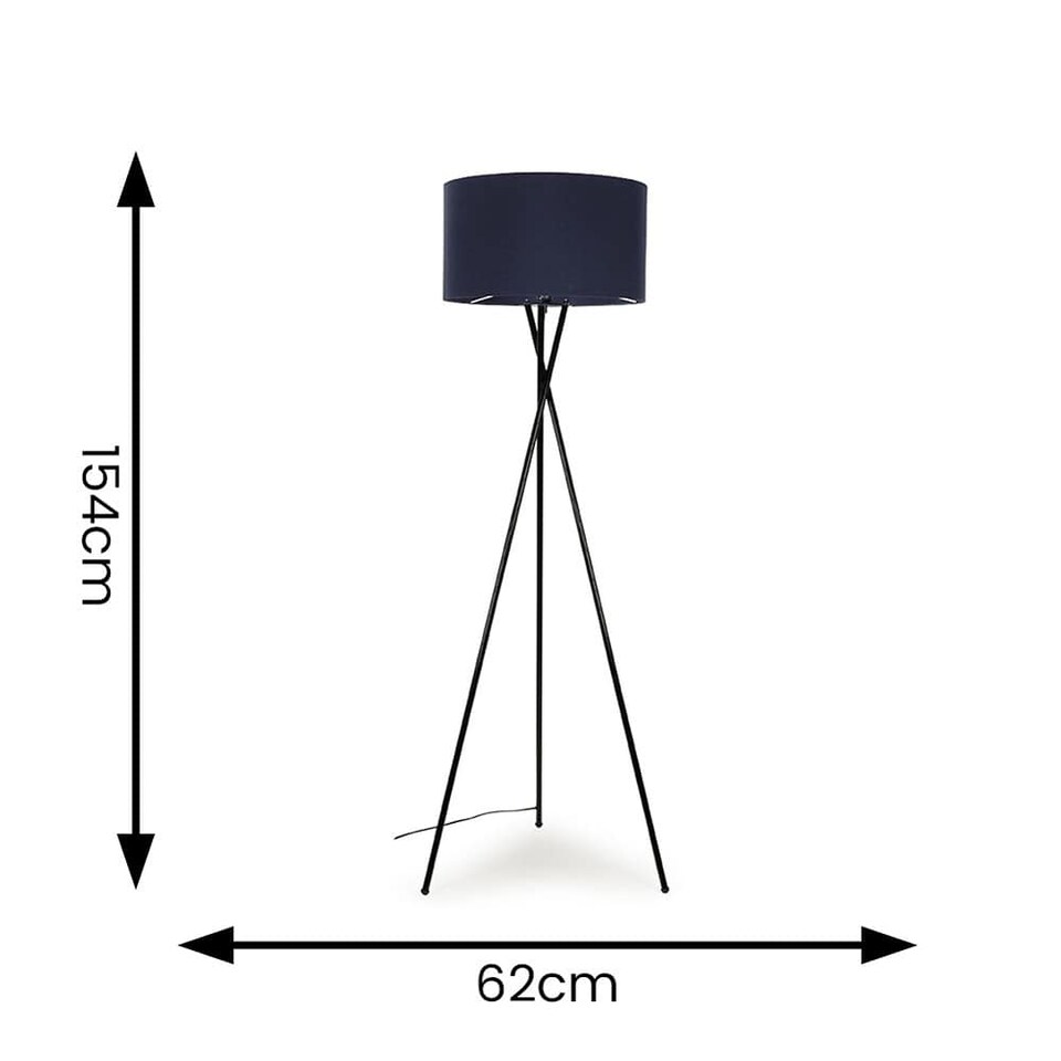 image 1 of ValueLights Camden Black Tripod Floor Lamp Navy Blue Shade & Bulb | Black | Blue