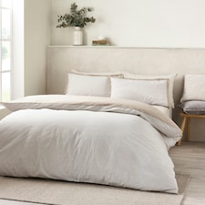 Catherine Lansfield Oxford Pinstripe Reversible Duvet Cover Set Natural Cream | Natural | King