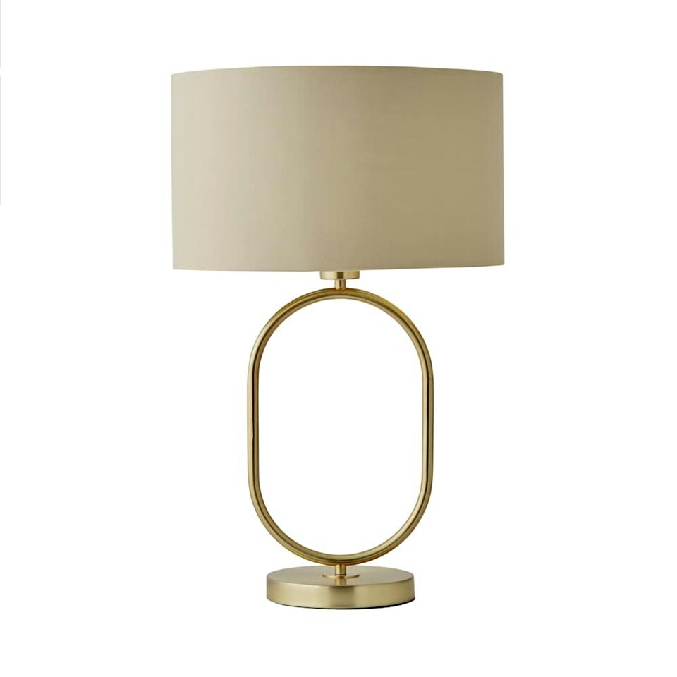 image 1 of ValueLights Antonia Beige with Metallic Gold Inner Drum Shade Brushed Gold Oval Table Lamp Gold