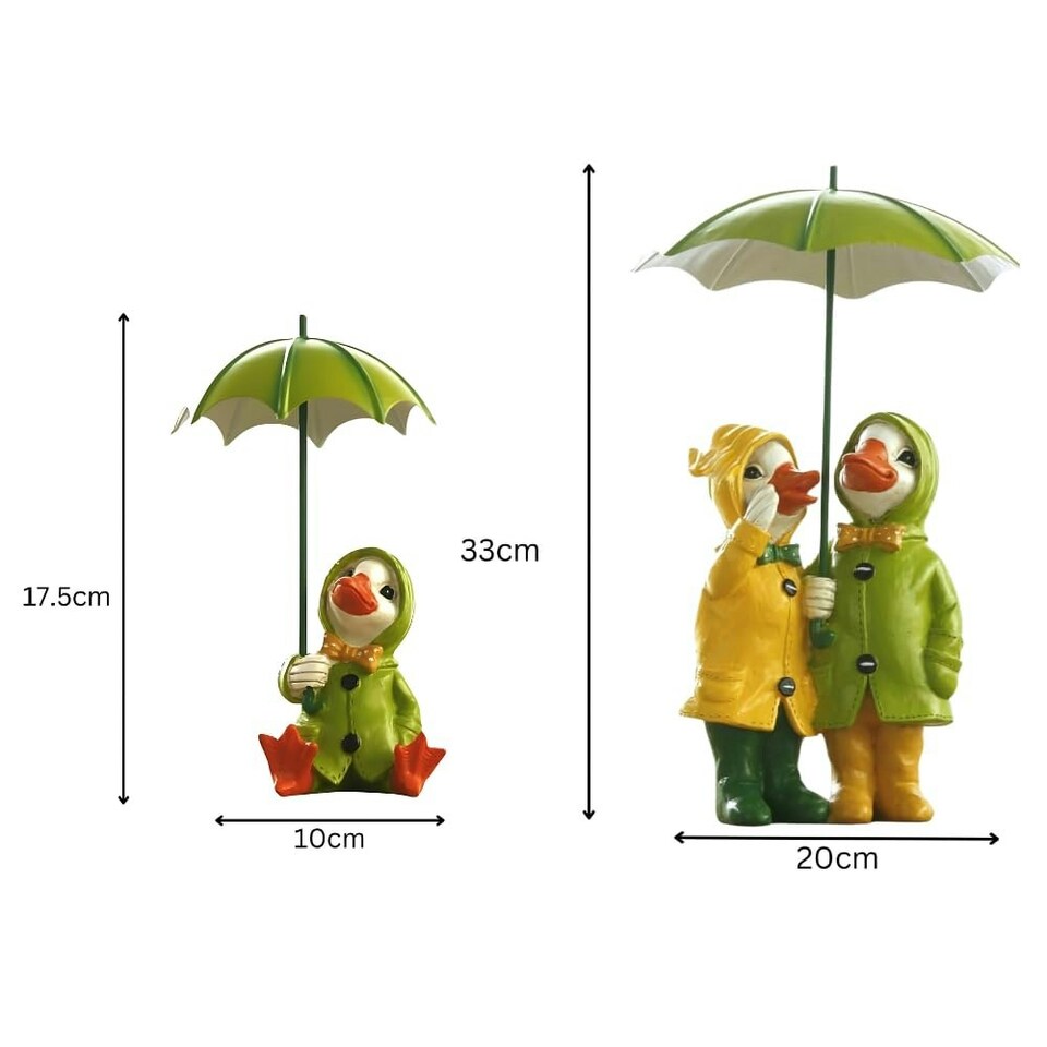 image 1 of Marco Paul 3pc Resin Ducks Family With Umbrellas Garden Ornaments