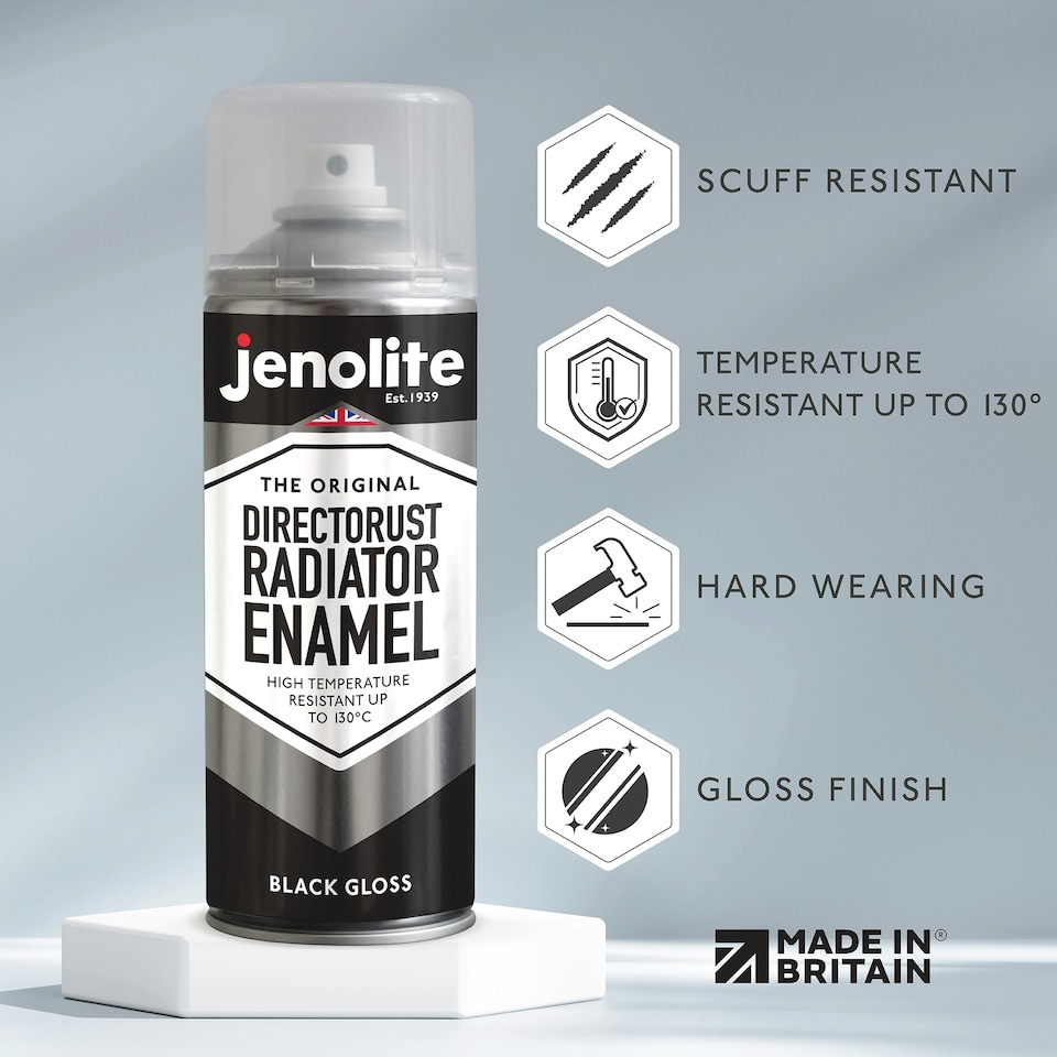 image 1 of Jenolite Directorust Radiator Enamel Paint - Black Gloss - 400ml Spray Can