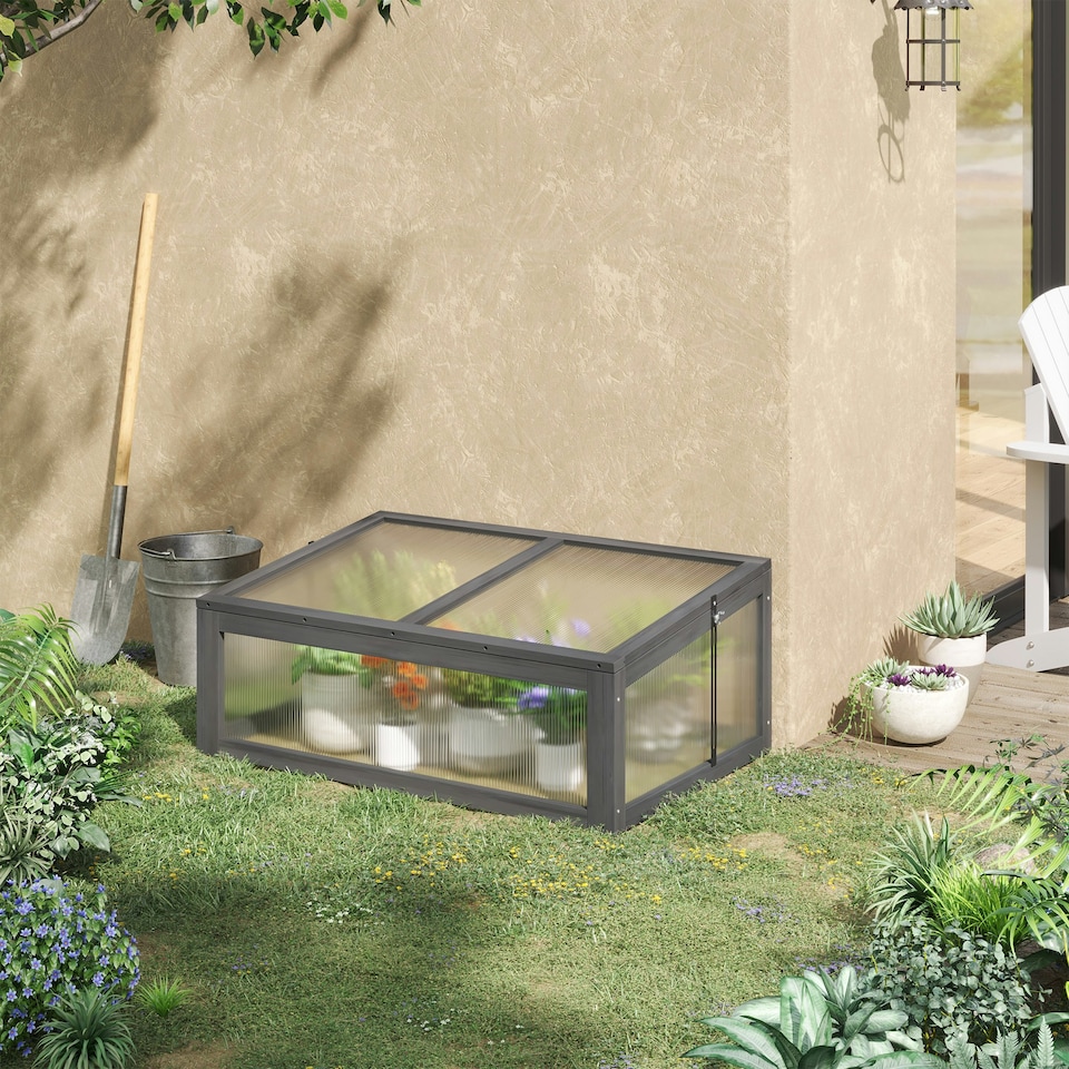 image 1 of Outsunny Square Wooden Outdoor Greenhouse for Plants PC Board 100 x 65 x 40cm