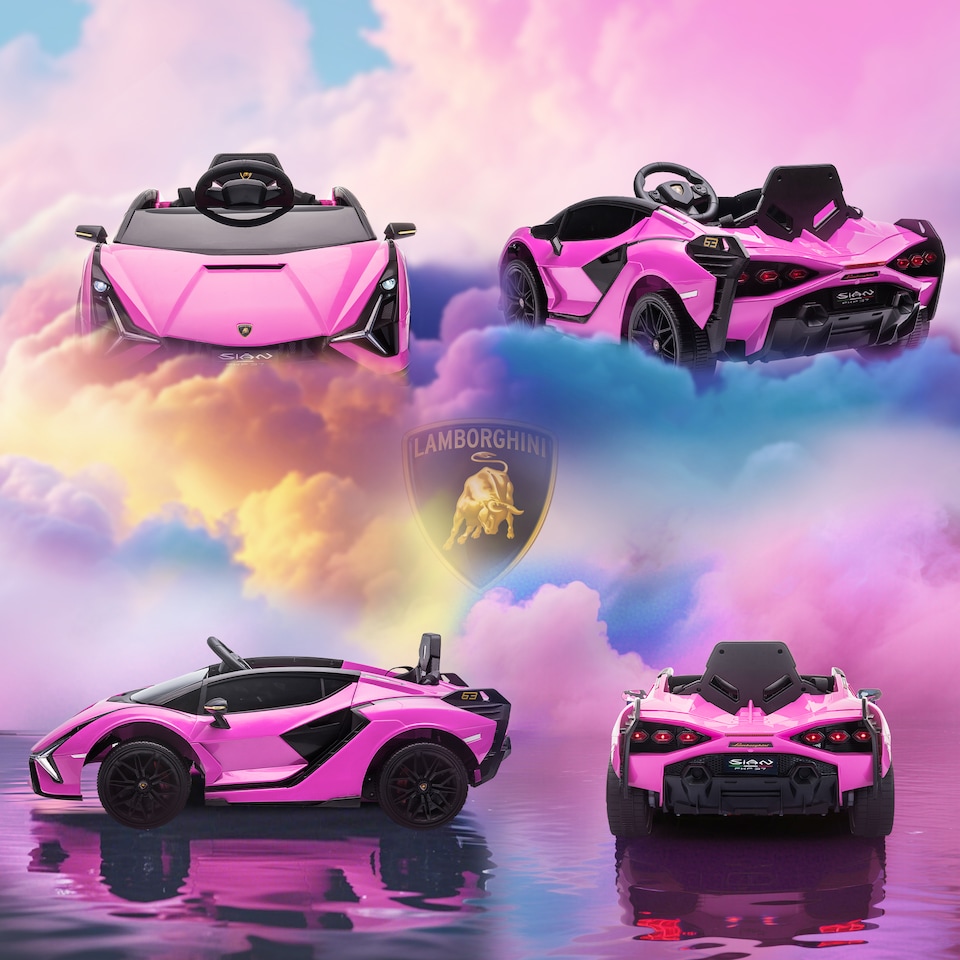 image 1 of HOMCOM Lamborghini Sian Licensed 12V Electric Car for Kids 2 Motors Toy Car with Remote Control Music Lights MP3 for 3-5 Years Pink