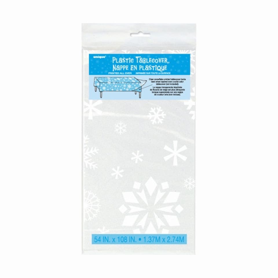 image 1 of Clear Snowflakes Rectangular Plastic Table Cover, 54"x108"