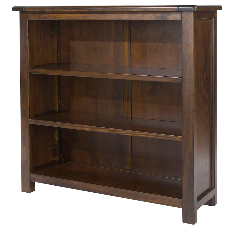 image 1 of Boston 3-Shelf Low Wide Bookcase - Rich Dark Brown Lacquer Finish with Adjustable Shelves | Brown | Dark Brown | One Size | 1