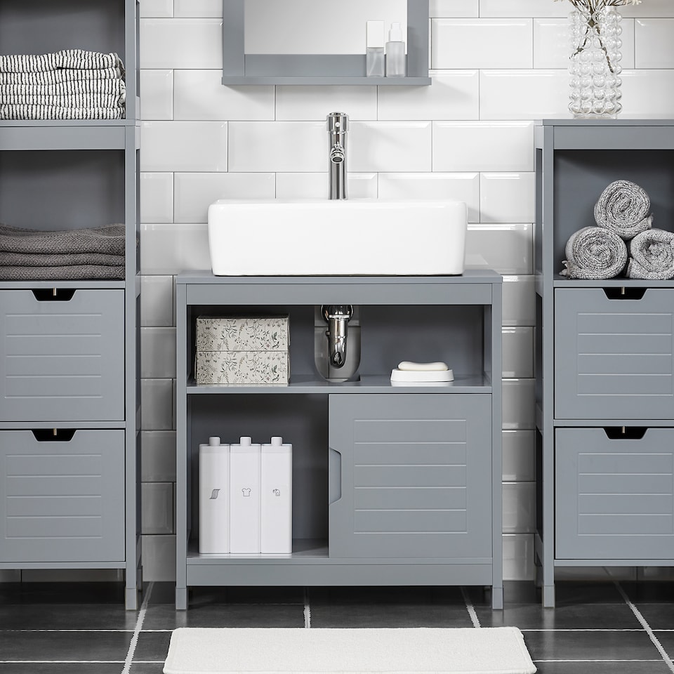 image 1 of SoBuy FRG128-SG,Under Sink Bathroom Cabinet with Double Sliding Doors | Grey | Grey | 1
