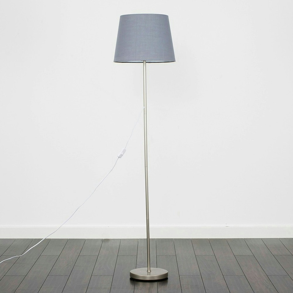 image 1 of ValueLights Pair of Charlie Chrome Table Lamp Grey Shade Grey
