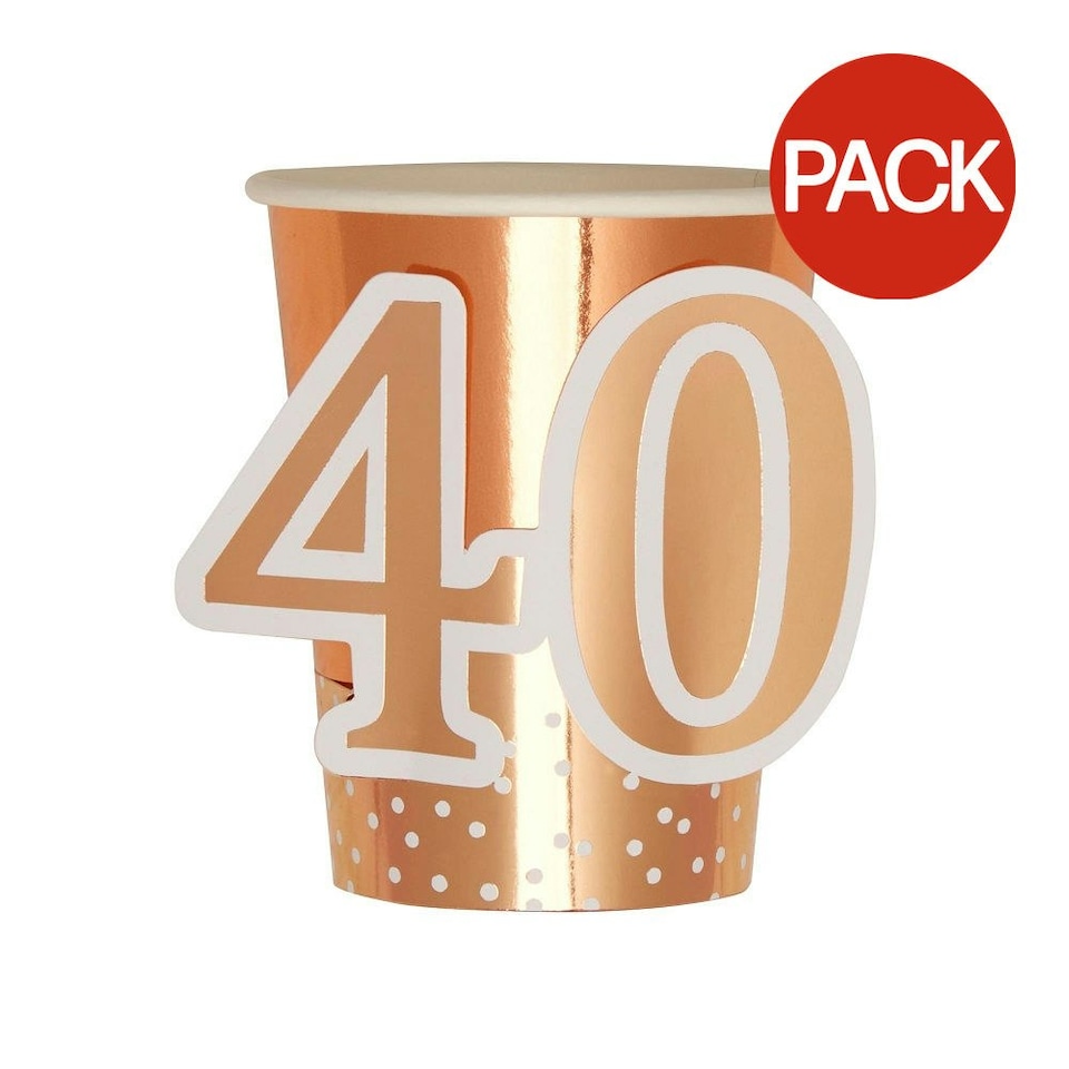 Neviti 40th Birthday Disposable Cup (Pack of 8) - Rose Gold/White - One Size
